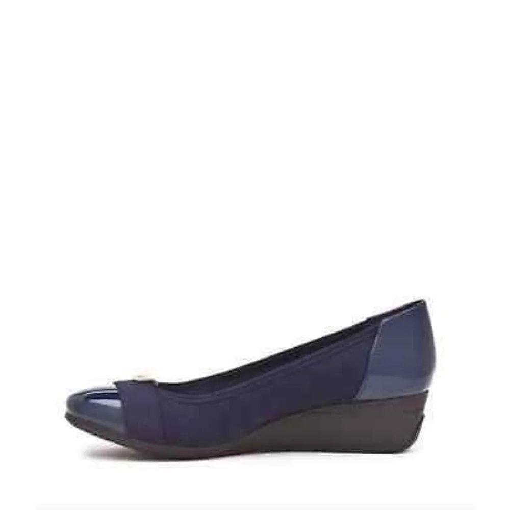 Anne Klein Women's Birta Navy Fabric Wedge Pump