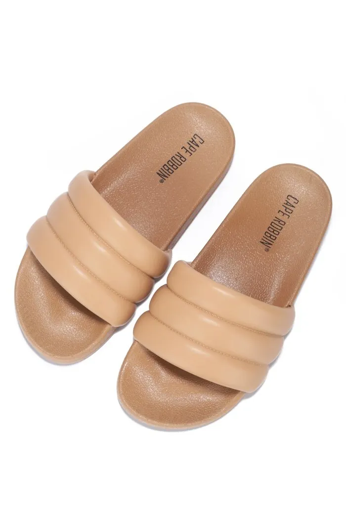 Cape Robbin Barrel Nude Puffer Sandals Slides Mules Slip On House Shoes