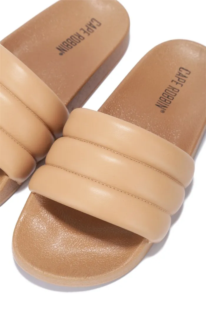 Cape Robbin Barrel Nude Puffer Sandals Slides Mules Slip On House Shoes