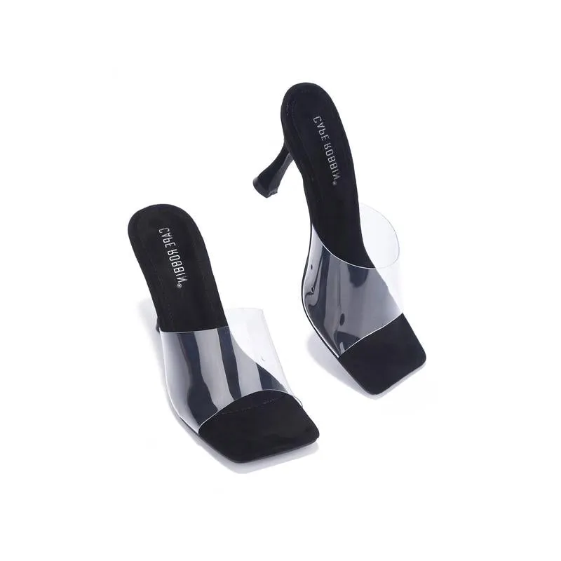 CAPE ROBBIN VEJA BETTER LUCK STILETTO SANDAL BLACK CLEAR MULE