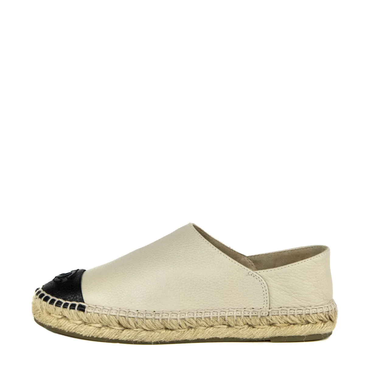 Chanel Beige & Black Leather Cap Toe Espadrilles Size US 6 | EU 36