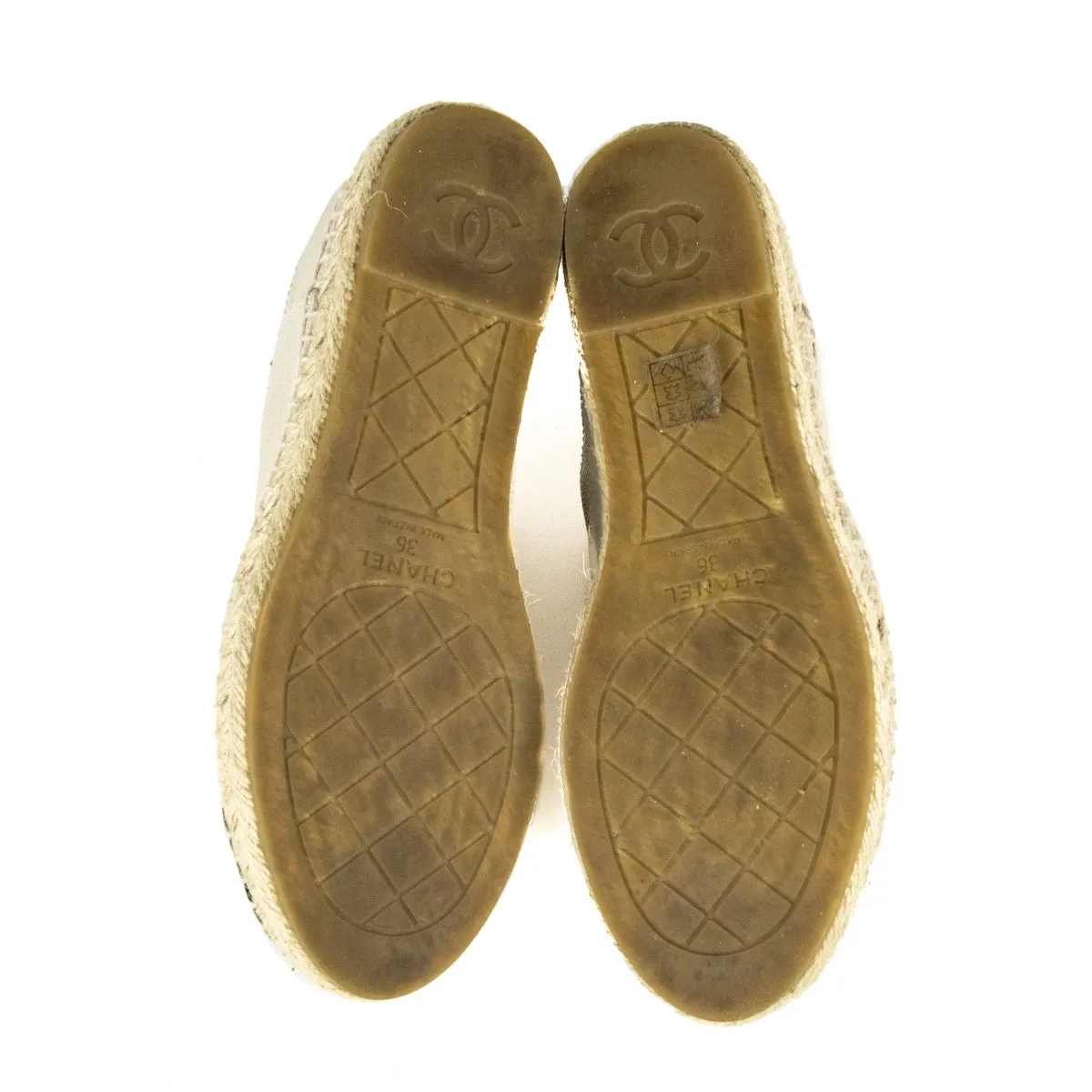 Chanel Beige & Black Leather Cap Toe Espadrilles Size US 6 | EU 36
