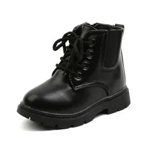 Classic Glossy All-Black PU Leather Kids Girl Short Boots for Winter Autumn Wedding Party Formal Children Shoes