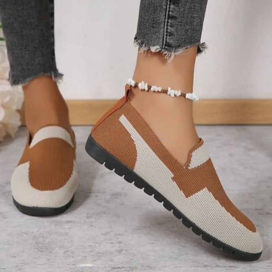 Contrast Mesh Round Toe Flat Slip-Ons