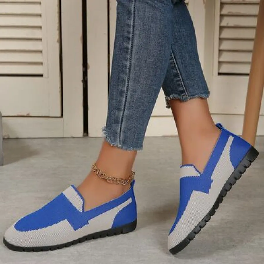 Contrast Mesh Round Toe Flat Slip-Ons