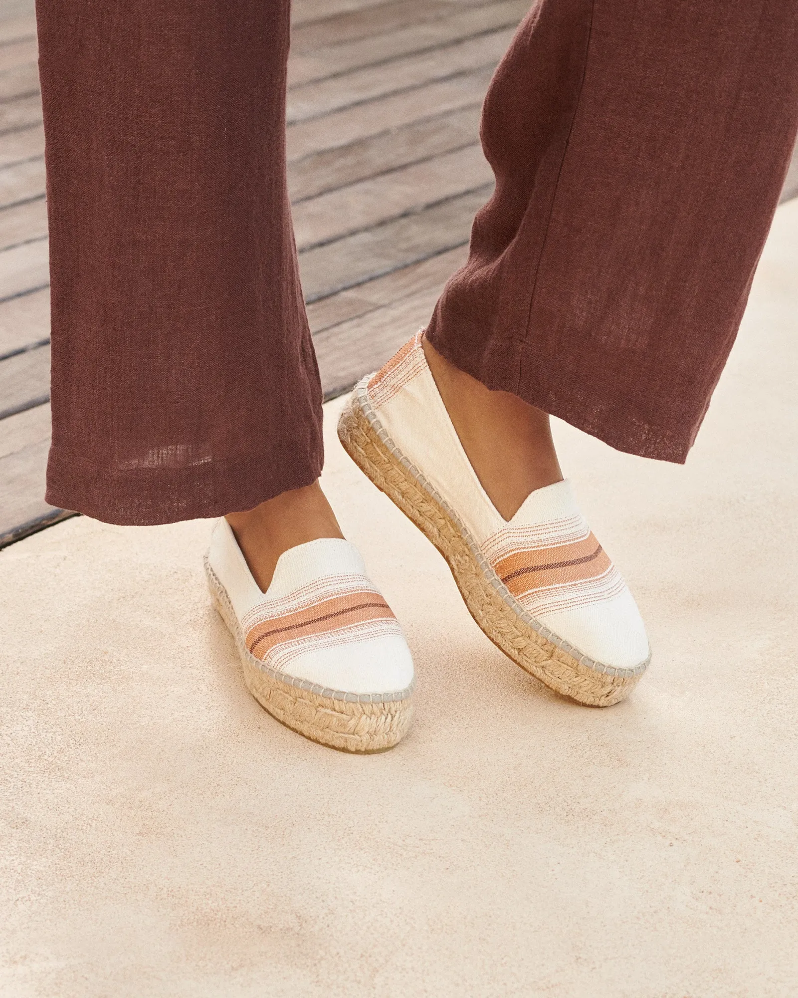 Cotton Linen And Silk Raw Fabric|Double Sole Espadrilles - Z61D0 - Yucatán Rust Macro Stripe