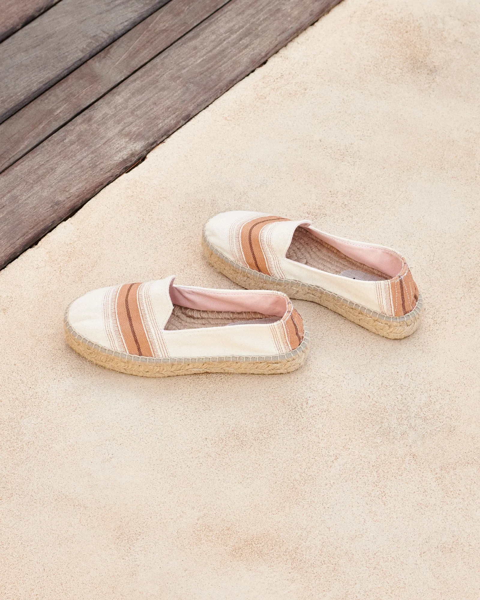 Cotton Linen And Silk Raw Fabric|Double Sole Espadrilles - Z61D0 - Yucatán Rust Macro Stripe