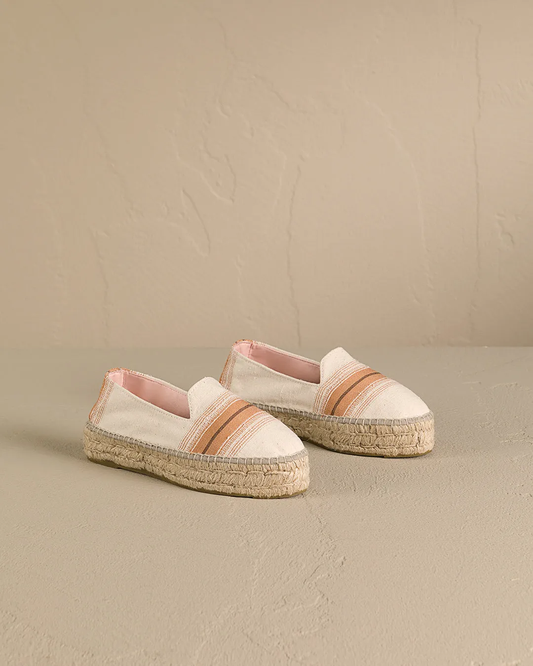Cotton Linen And Silk Raw Fabric|Double Sole Espadrilles - Z61D0 - Yucatán Rust Macro Stripe