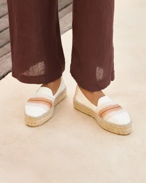 Cotton Linen And Silk Raw Fabric|Double Sole Espadrilles - Z61D0 - Yucatán Rust Macro Stripe