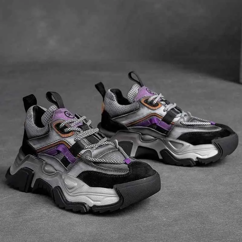 F23 Women's Casual Shoes - Leather Vulcanized Chunky Sneakers