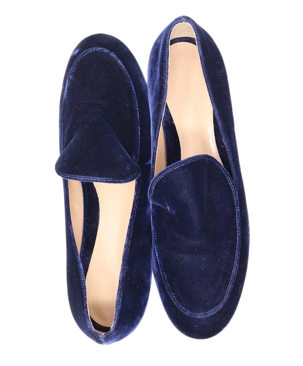 Gianvito Rossi Navy Velvet Loafers sz 10