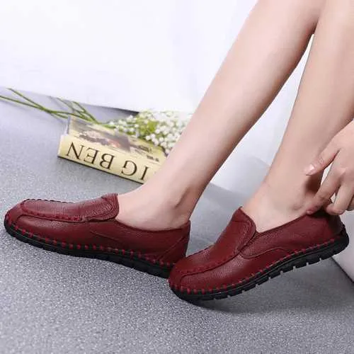 Leather Shoes Women Casual Slip On Soft Outdoor Flat Loafers