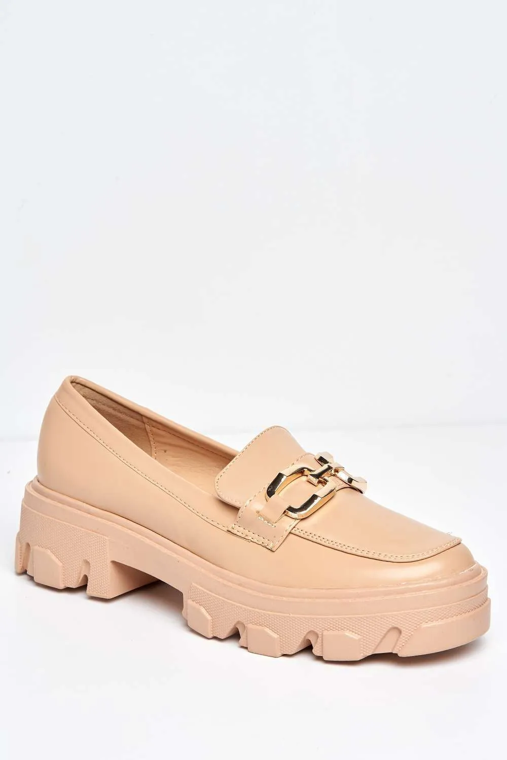 Lorena Chunky Sole Chain Detail Loafers in Cream