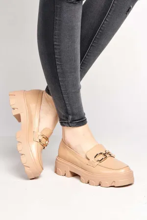 Lorena Chunky Sole Chain Detail Loafers in Cream