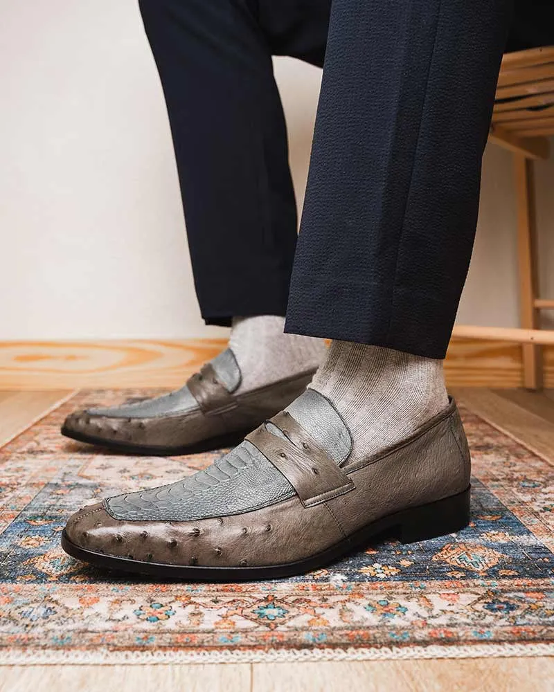 Marco Di Milano Fangio Serpentine Grey Penny Loafers
