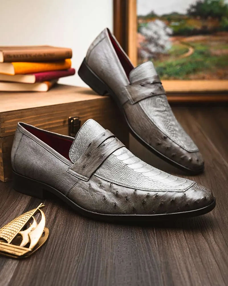 Marco Di Milano Fangio Serpentine Grey Penny Loafers