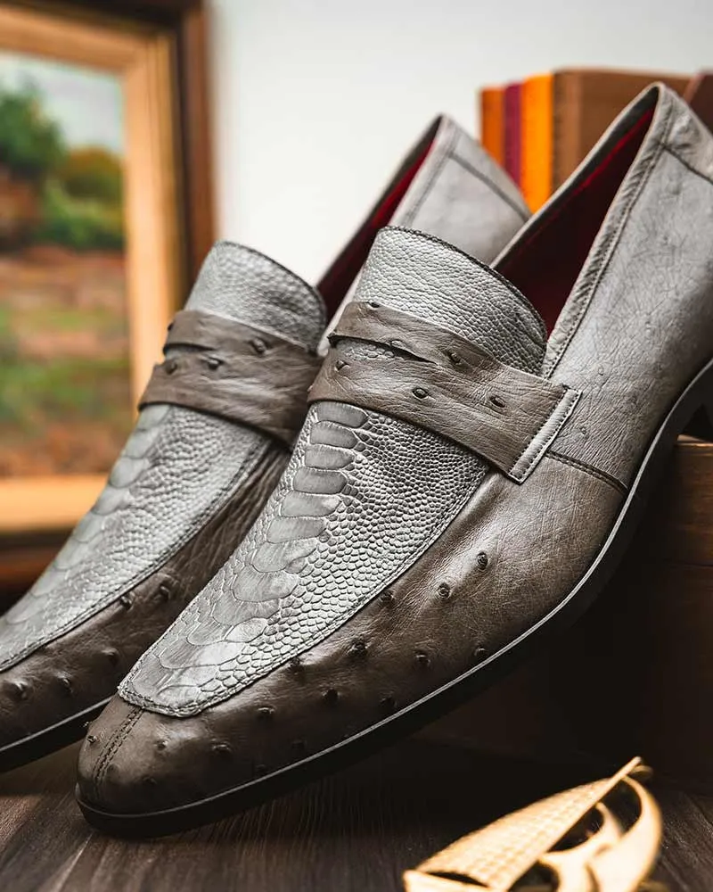 Marco Di Milano Fangio Serpentine Grey Penny Loafers