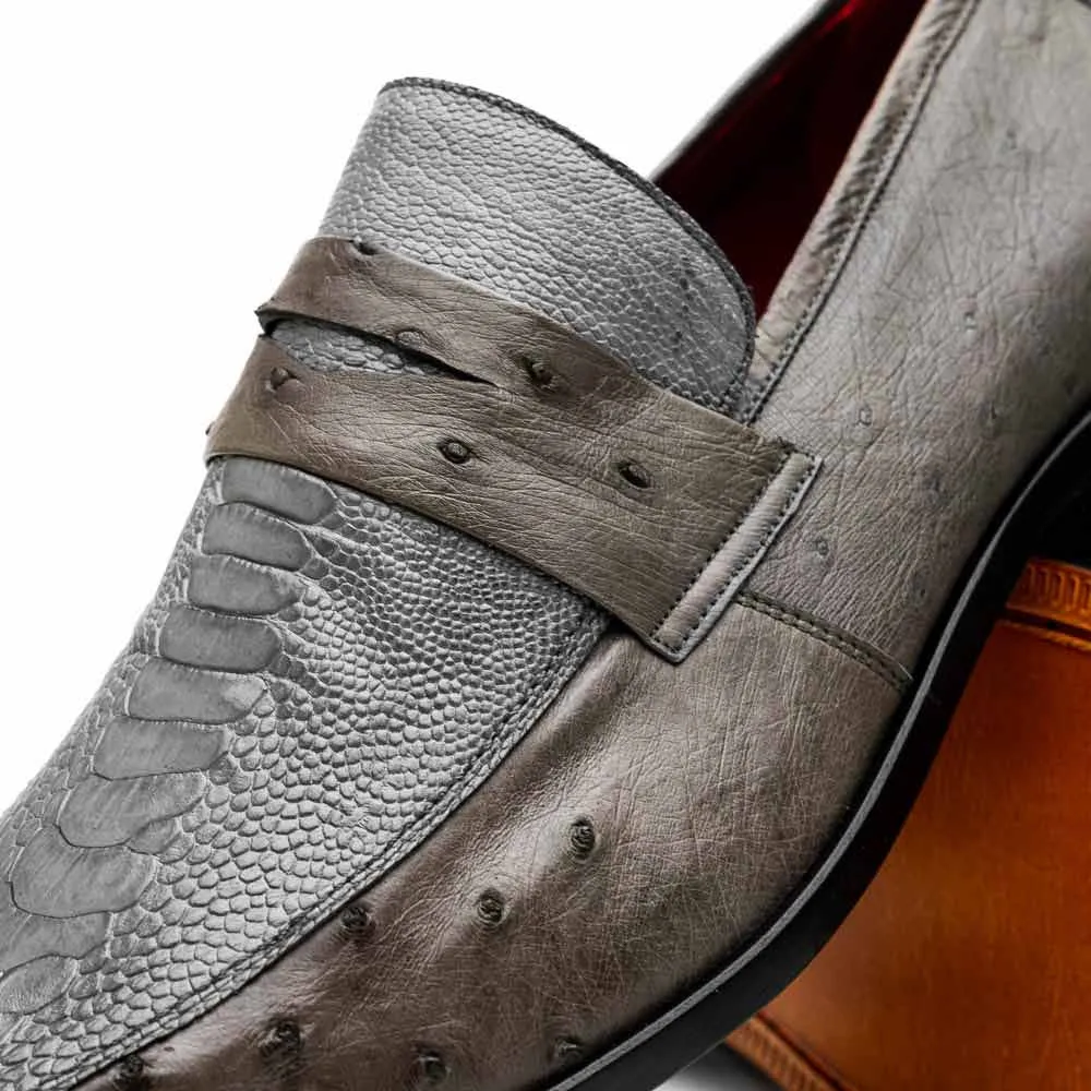 Marco Di Milano Fangio Serpentine Grey Penny Loafers