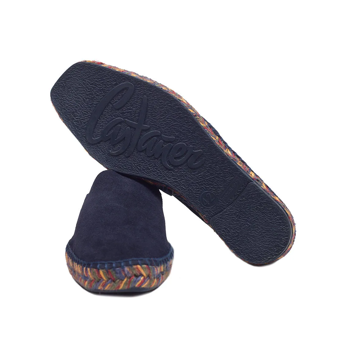 Navy suede espadrilles with multicolor soles