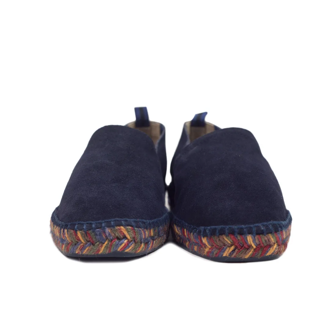 Navy suede espadrilles with multicolor soles