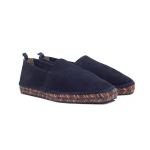 Navy suede espadrilles with multicolor soles