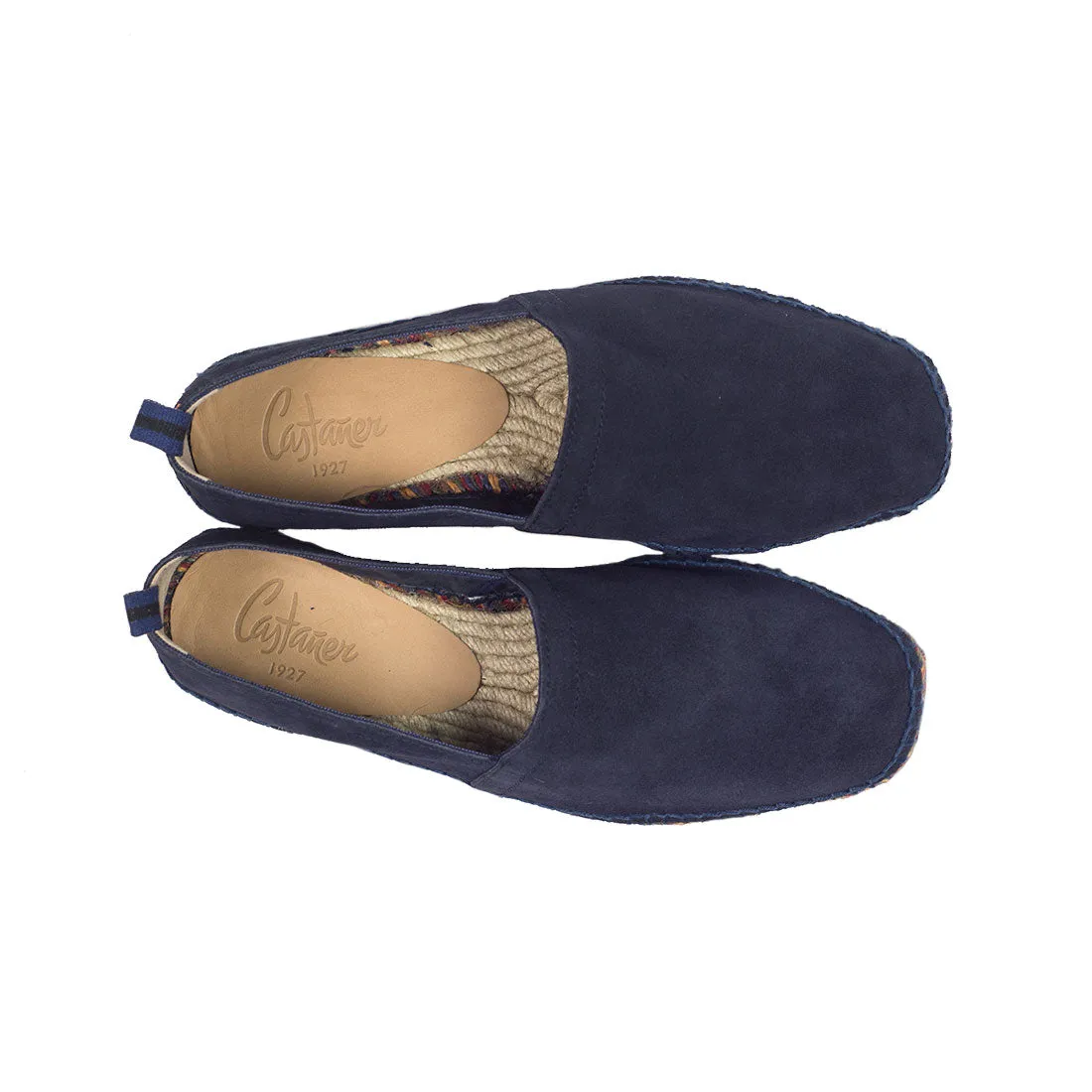 Navy suede espadrilles with multicolor soles