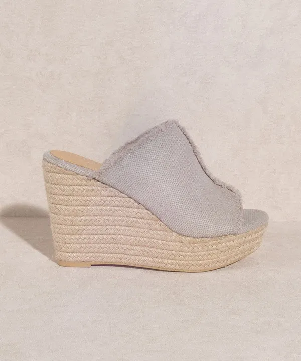 OASIS SOCIETY Bliss - Distressed Linen Wedge Espadrilles Sandals