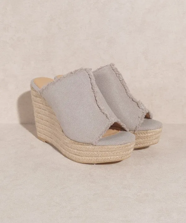OASIS SOCIETY Bliss - Distressed Linen Wedge Espadrilles Sandals