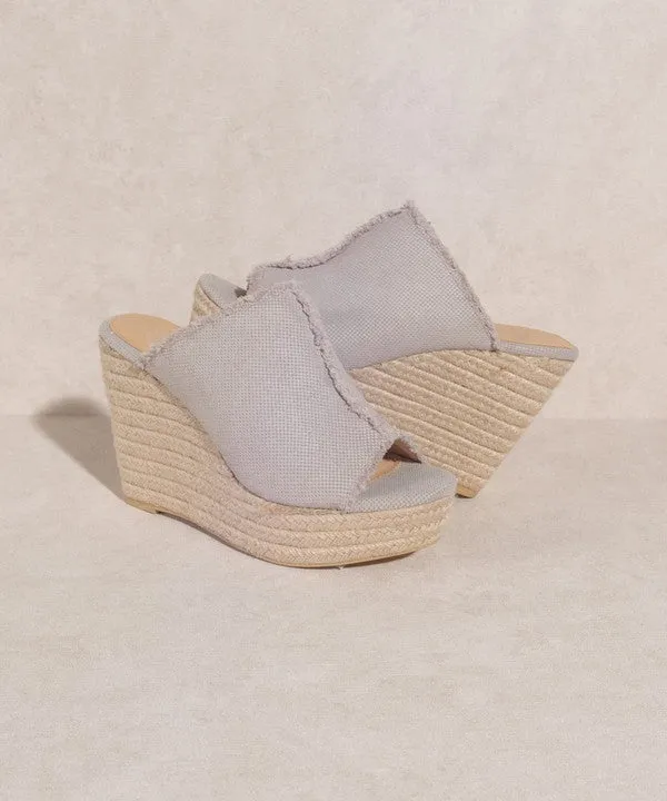 OASIS SOCIETY Bliss - Distressed Linen Wedge Espadrilles Sandals