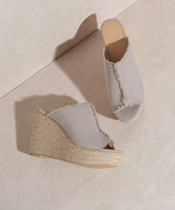 OASIS SOCIETY Bliss - Distressed Linen Wedge Espadrilles Sandals