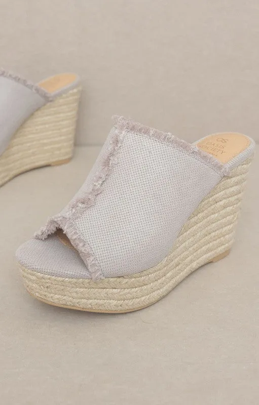 OASIS SOCIETY Bliss - Distressed Linen Wedge Espadrilles Sandals