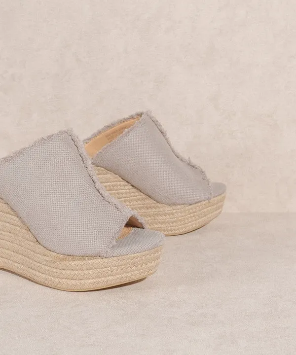 OASIS SOCIETY Bliss - Distressed Linen Wedge Espadrilles Sandals