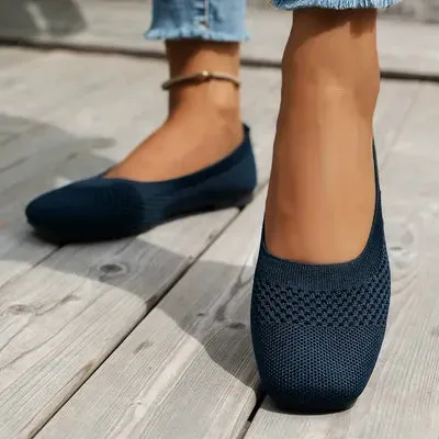 Square Toe Solid Color Mesh Slip-Ons