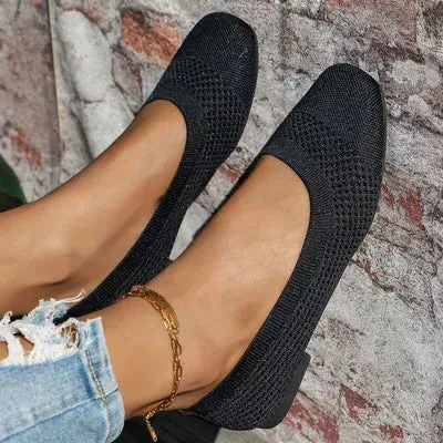 Square Toe Solid Color Mesh Slip-Ons