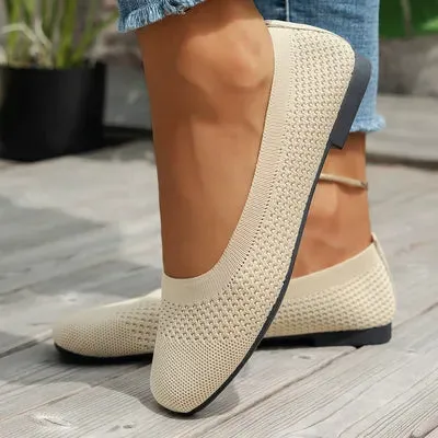 Square Toe Solid Color Mesh Slip-Ons