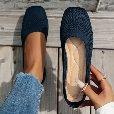 Square Toe Solid Color Mesh Slip-Ons