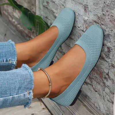 Square Toe Solid Color Mesh Slip-Ons