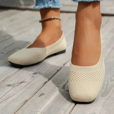 Square Toe Solid Color Mesh Slip-Ons