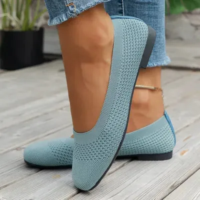 Square Toe Solid Color Mesh Slip-Ons