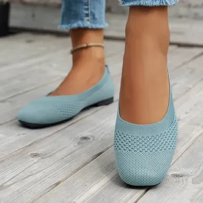 Square Toe Solid Color Mesh Slip-Ons