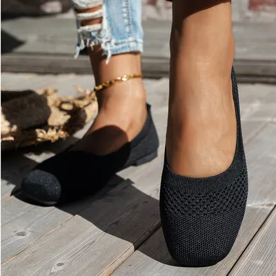 Square Toe Solid Color Mesh Slip-Ons