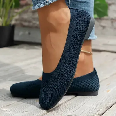 Square Toe Solid Color Mesh Slip-Ons