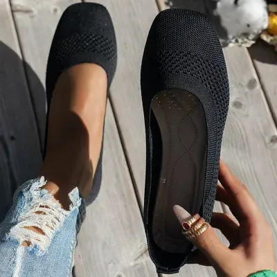 Square Toe Solid Color Mesh Slip-Ons