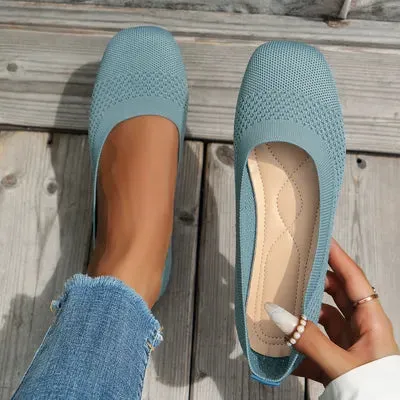 Square Toe Solid Color Mesh Slip-Ons