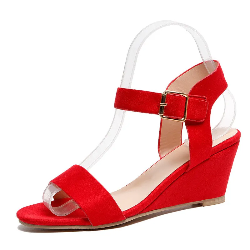 Women's Ankle Buckle Low Wedge Sandals