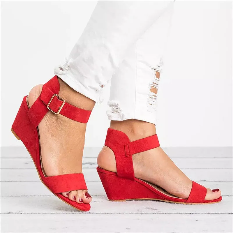 Women's Ankle Buckle Low Wedge Sandals