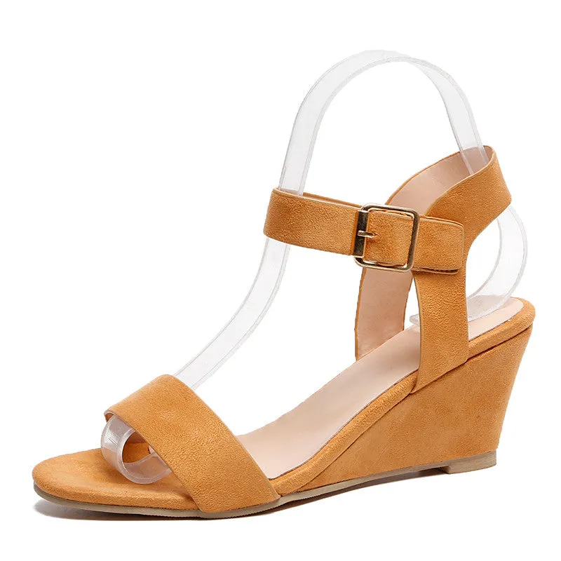 Women's Ankle Buckle Low Wedge Sandals