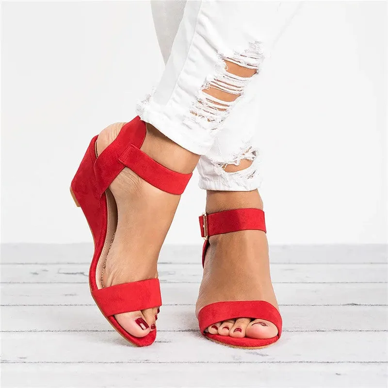 Women's Ankle Buckle Low Wedge Sandals