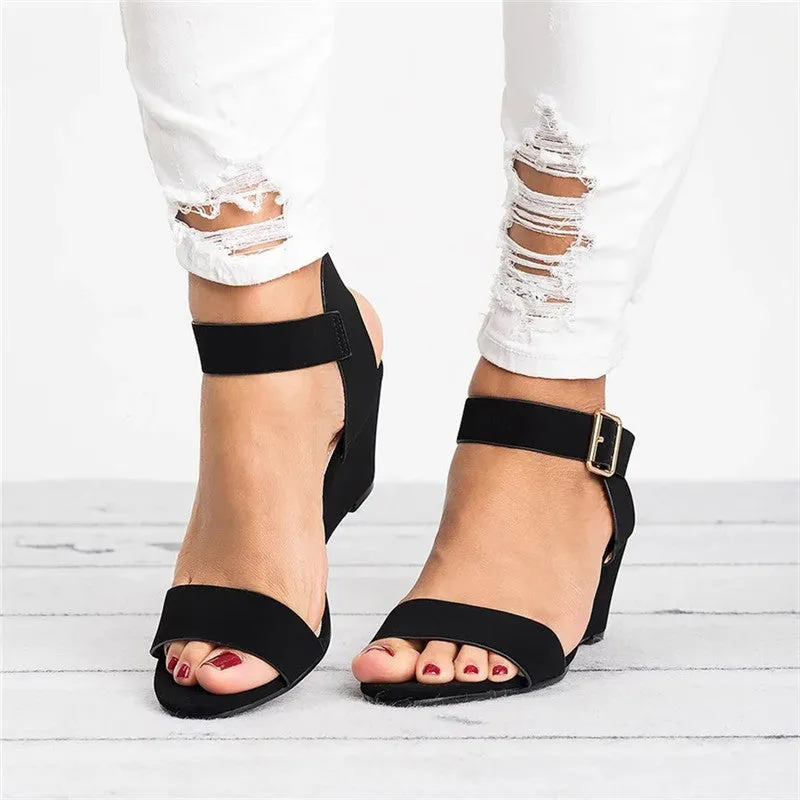Women's Ankle Buckle Low Wedge Sandals