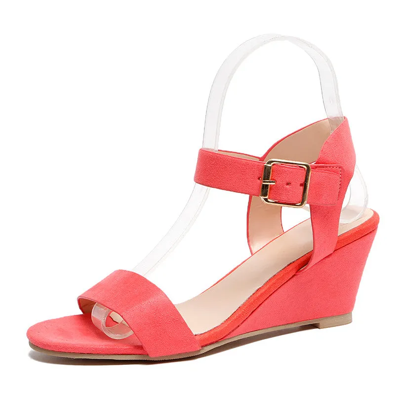 Women's Ankle Buckle Low Wedge Sandals